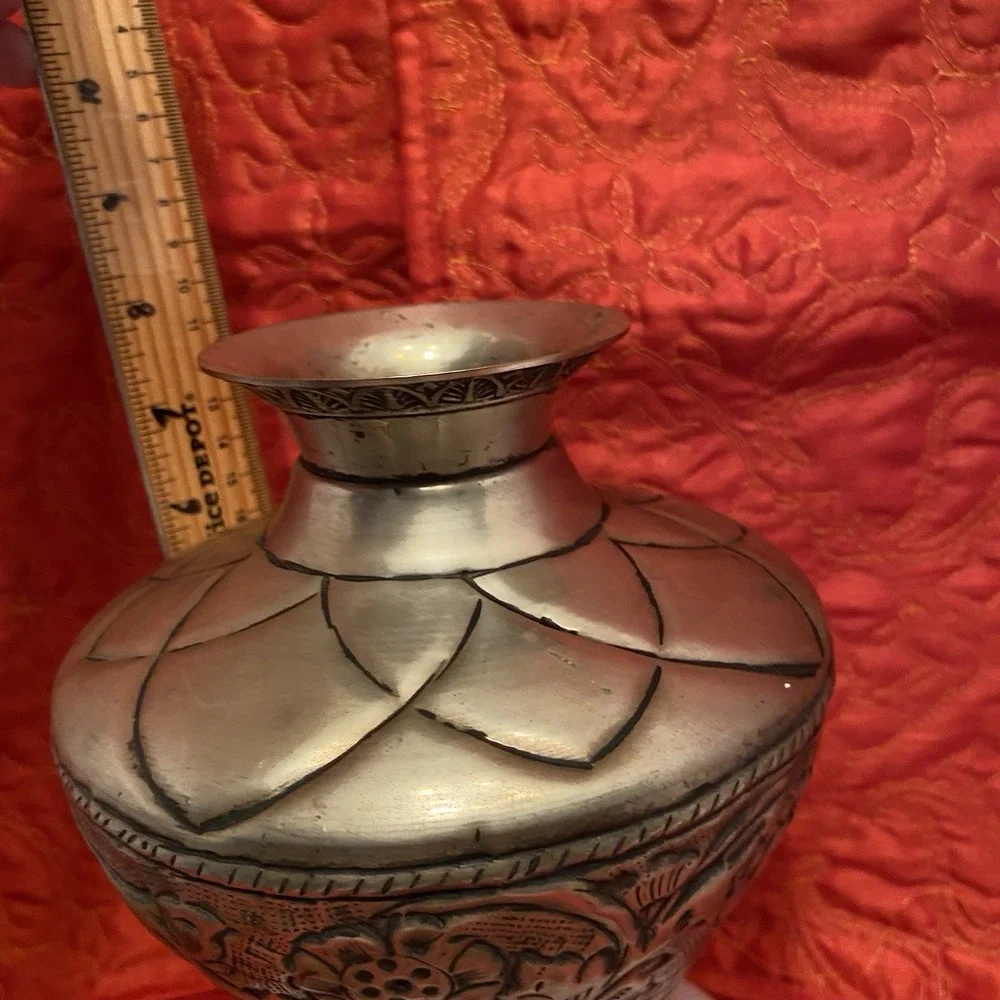 Vintage Middle East Handmade‎  Engraved Brass Vase / Urn